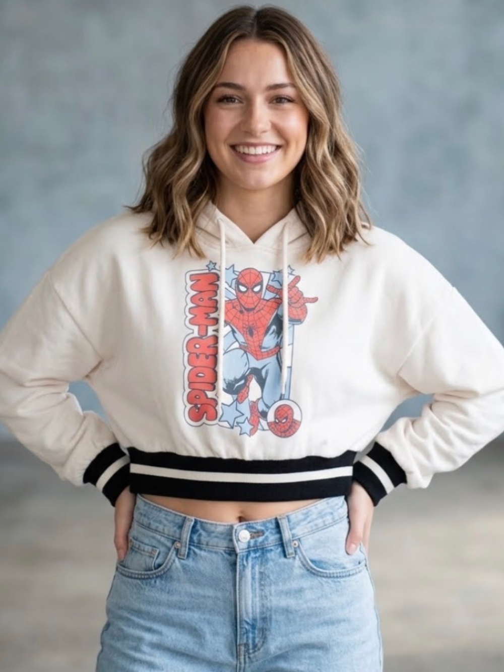 Marvel Spider-Man Cream Hoodie with Black Accents